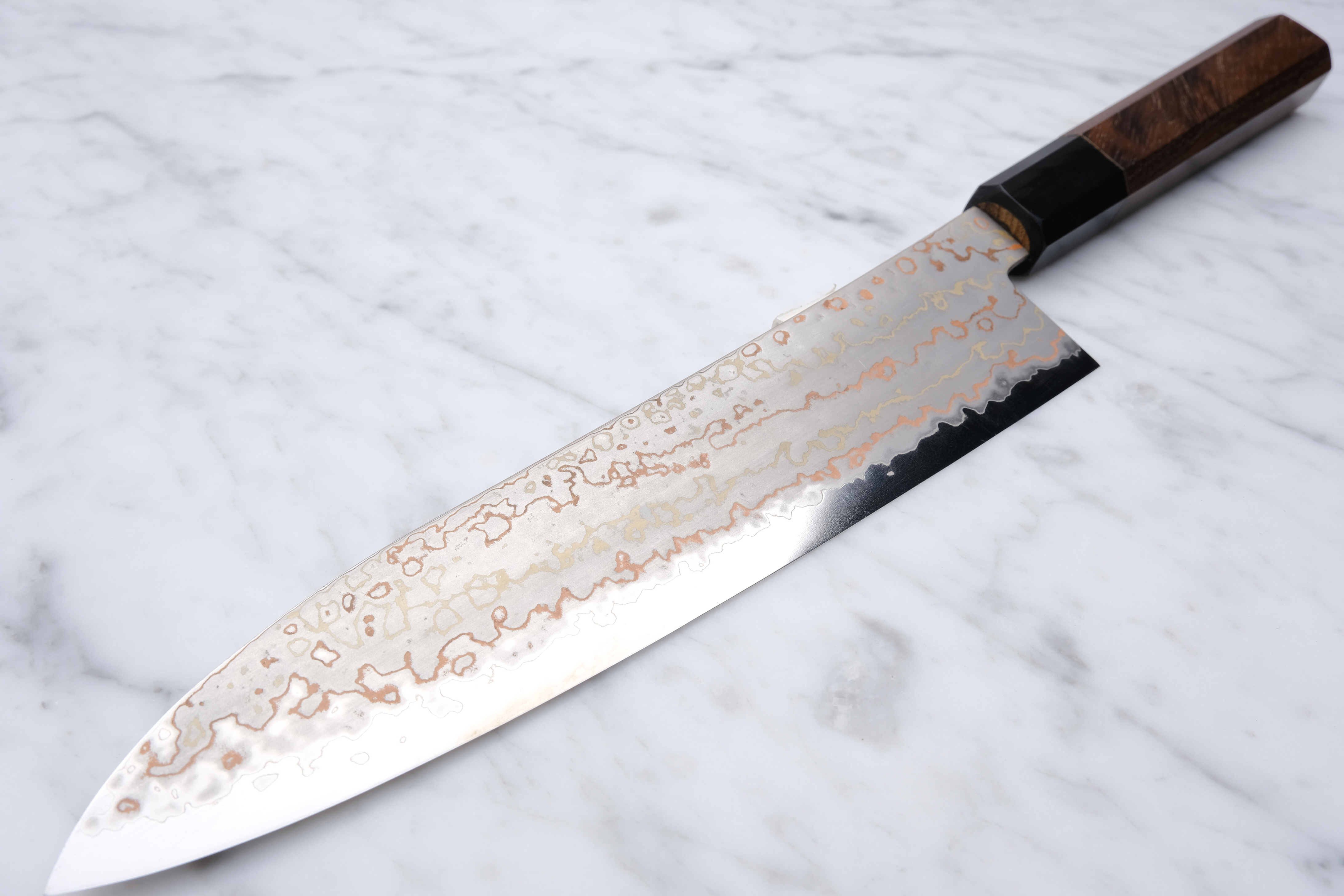 Hatsukokoro Hayabusa Blue 2 Rainbow Damascus 210mm Gyuto