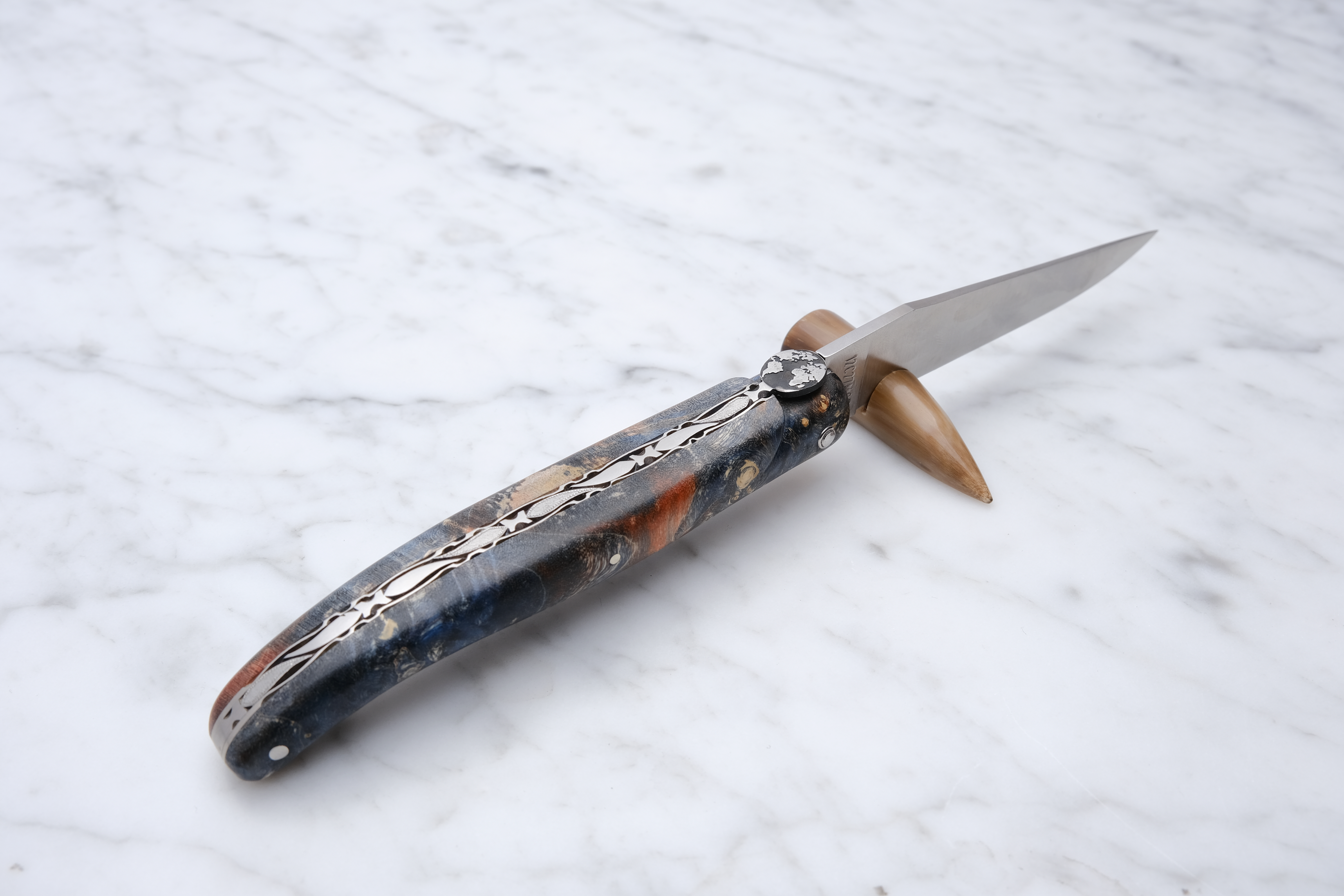 Laguiole Folding Knife 12cm - Blue Stabilized Poplar Burl (Earth Theme)