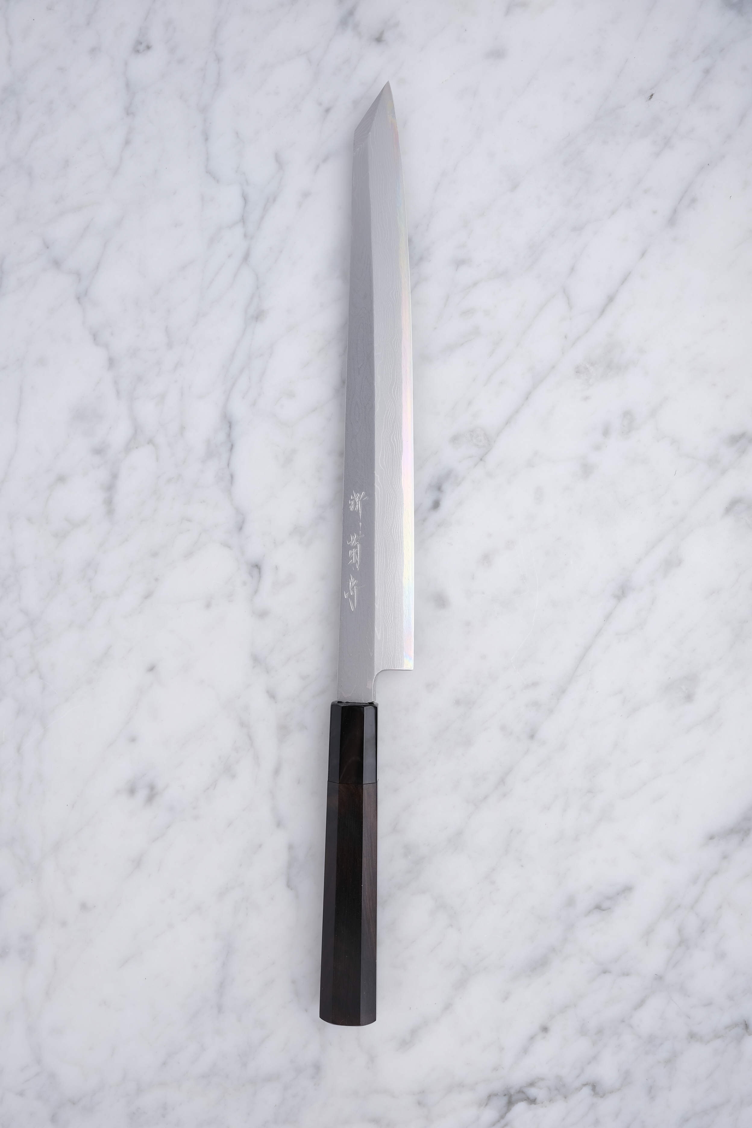 Sakai Kikumori Damascus White #1 Ebony - 270 mm Kiritsuke Yanagiba