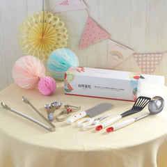 Suncraft children's set 7 – children's knife, children's scissors, peeler, measuring spoons, spatula, soup spoon, and children's grill tongs