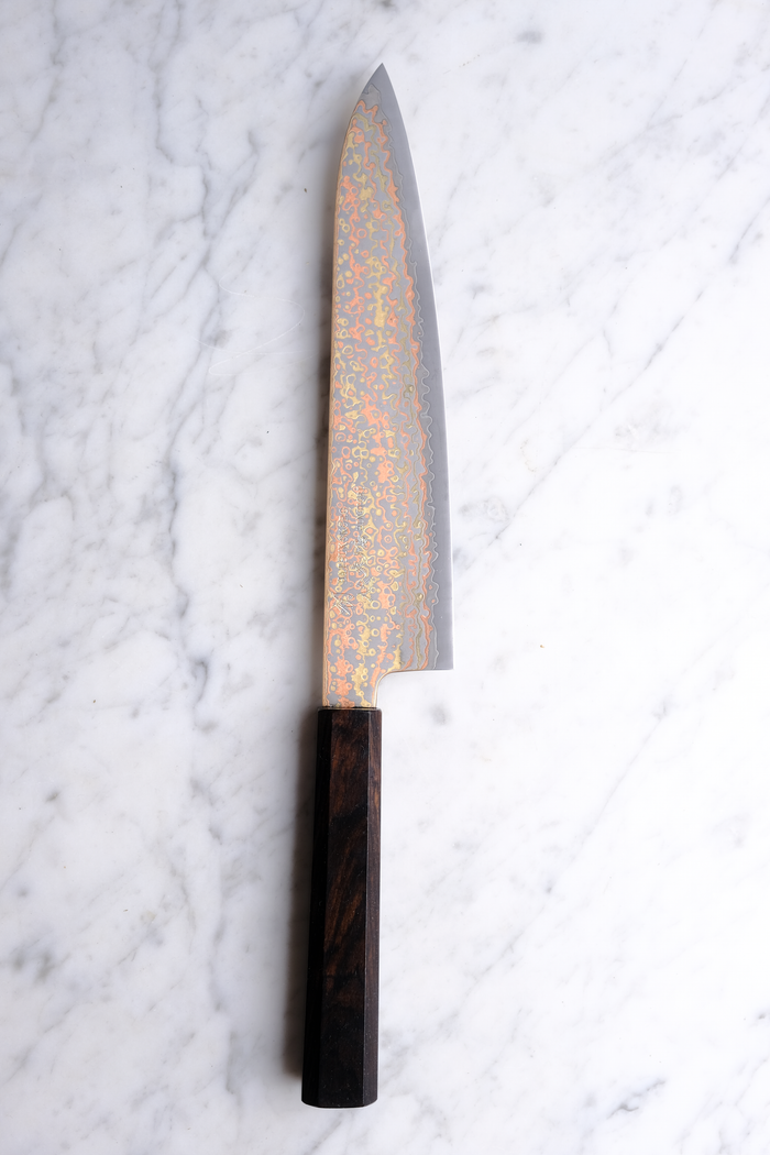 Hatsukokoro Hinotori V-Toku 2 Rainbow Damascus Ebony - 210 mm Gyuto