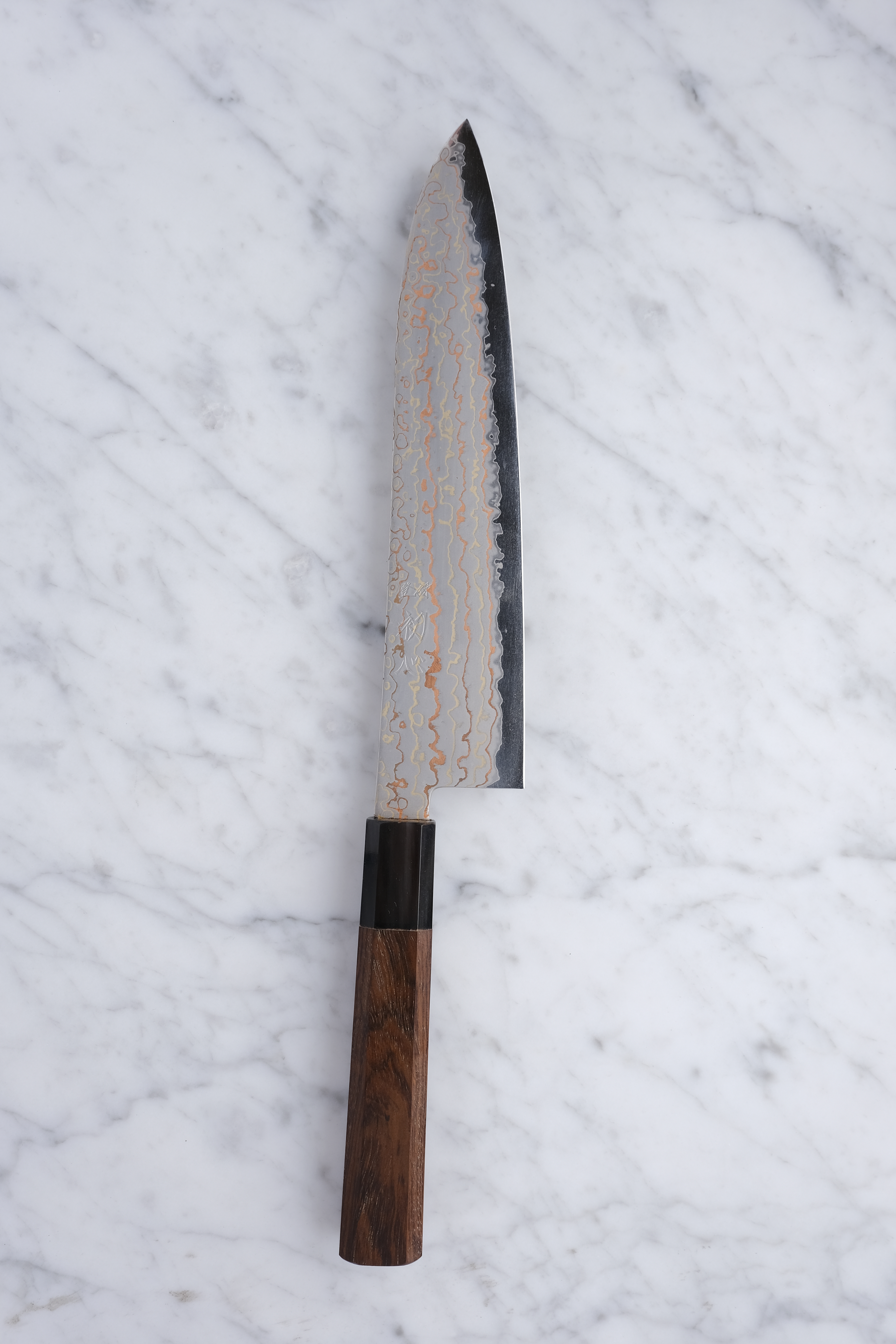 Hatsukokoro Hayabusa Blue 2 Rainbow Damascus 210mm Gyuto