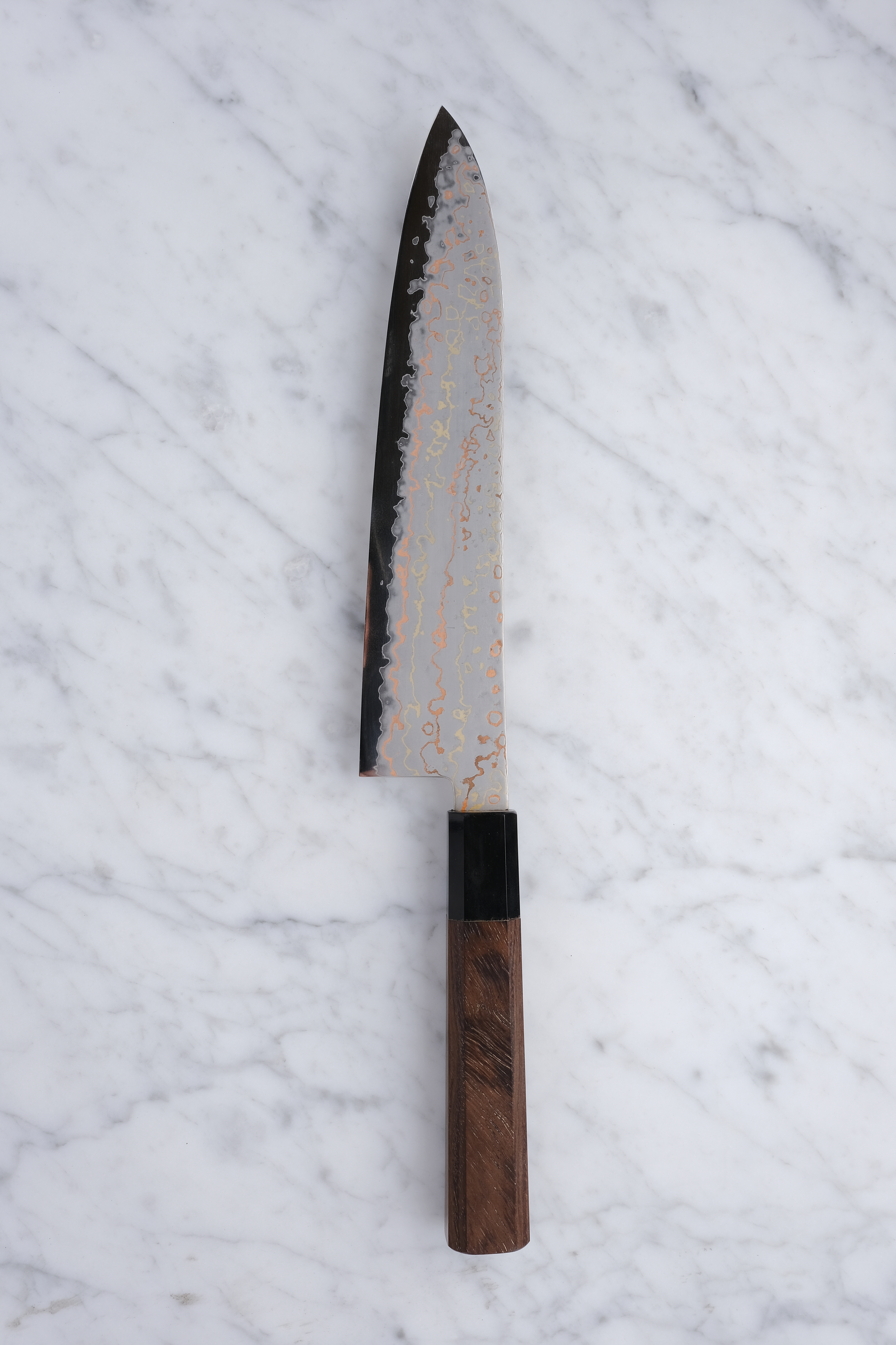 Hatsukokoro Hayabusa Blue 2 Rainbow Damascus 210mm Gyuto