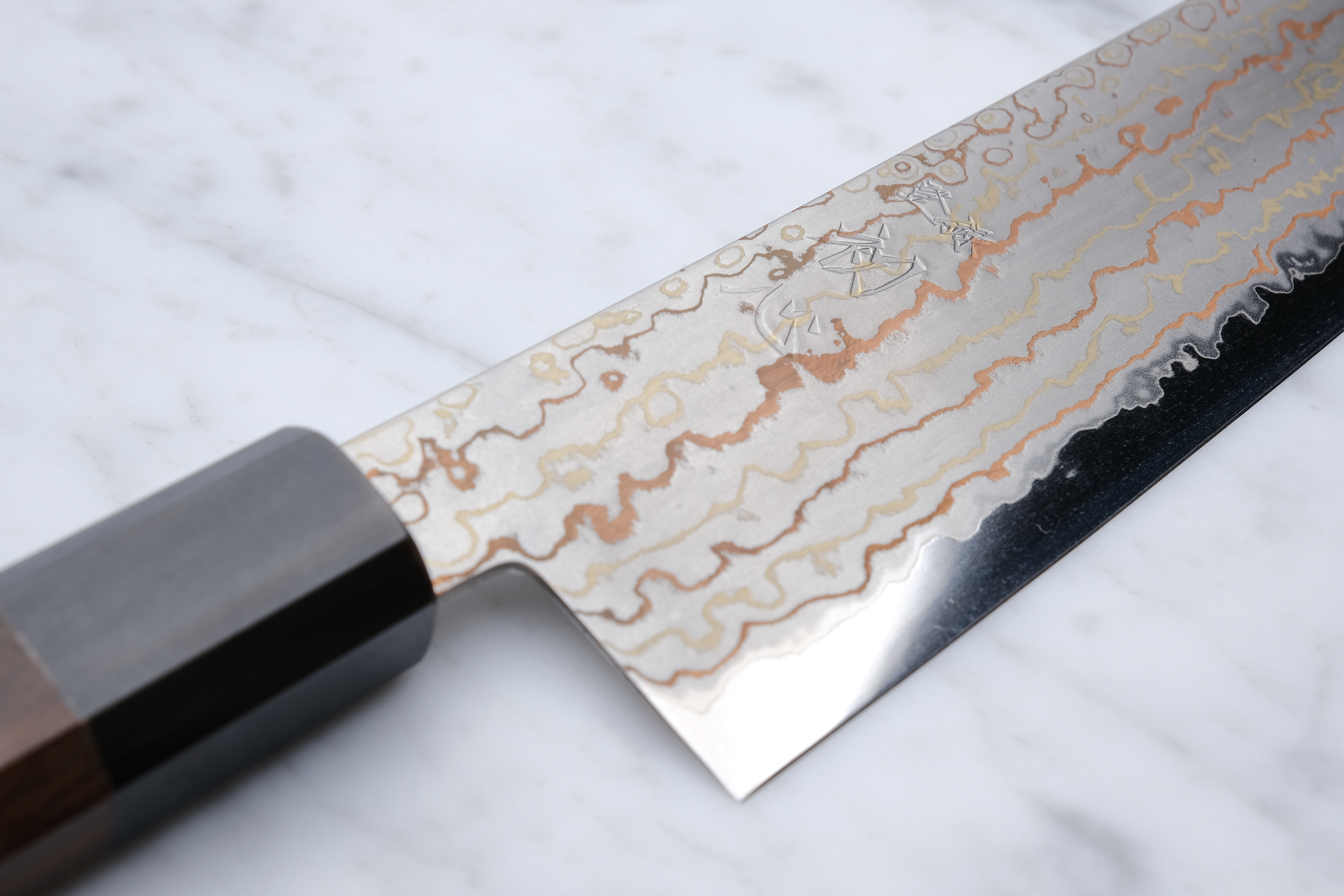 Hatsukokoro Hayabusa Blue 2 Rainbow Damascus 210mm Gyuto