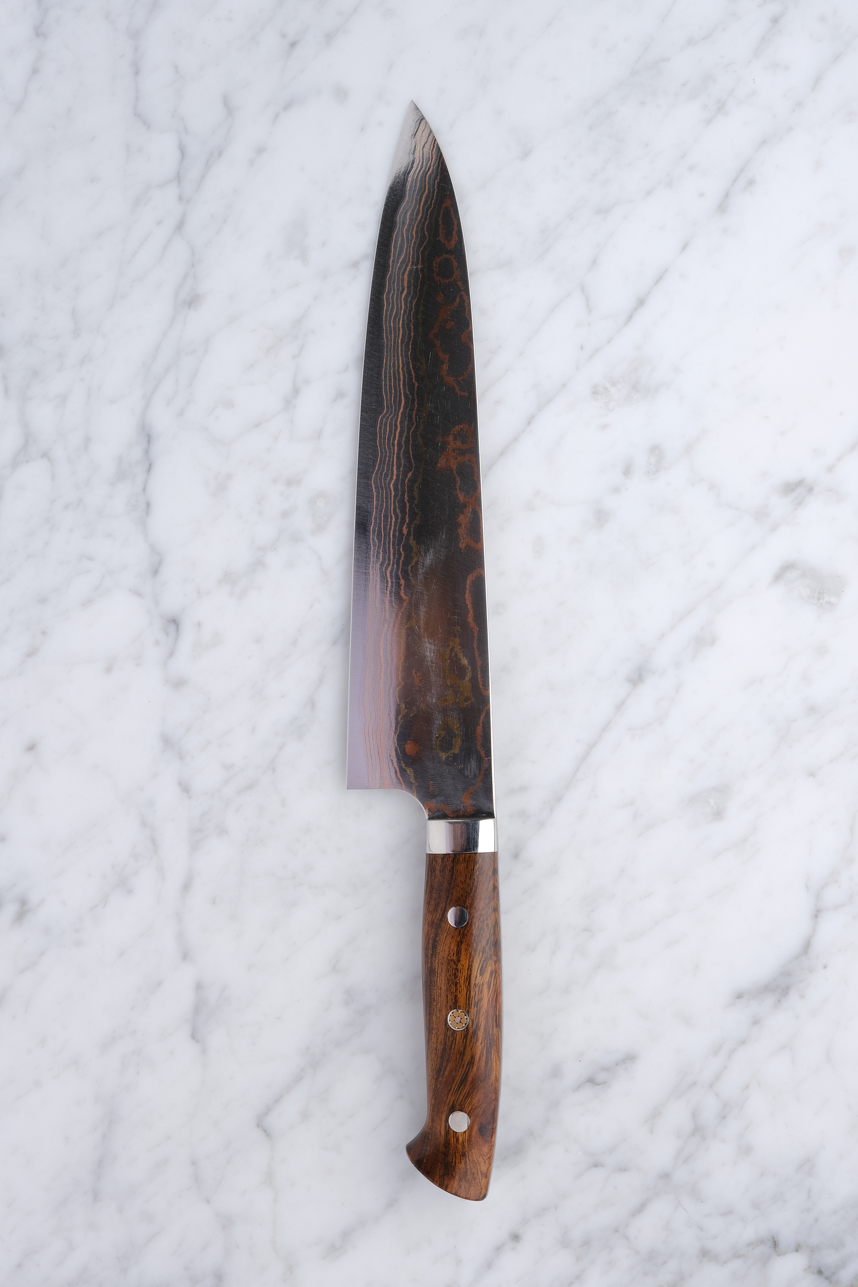 Takeshi Saji 240 mm Gyuto – Aogami 2 Rainbow Damaskus – Western Ironwood