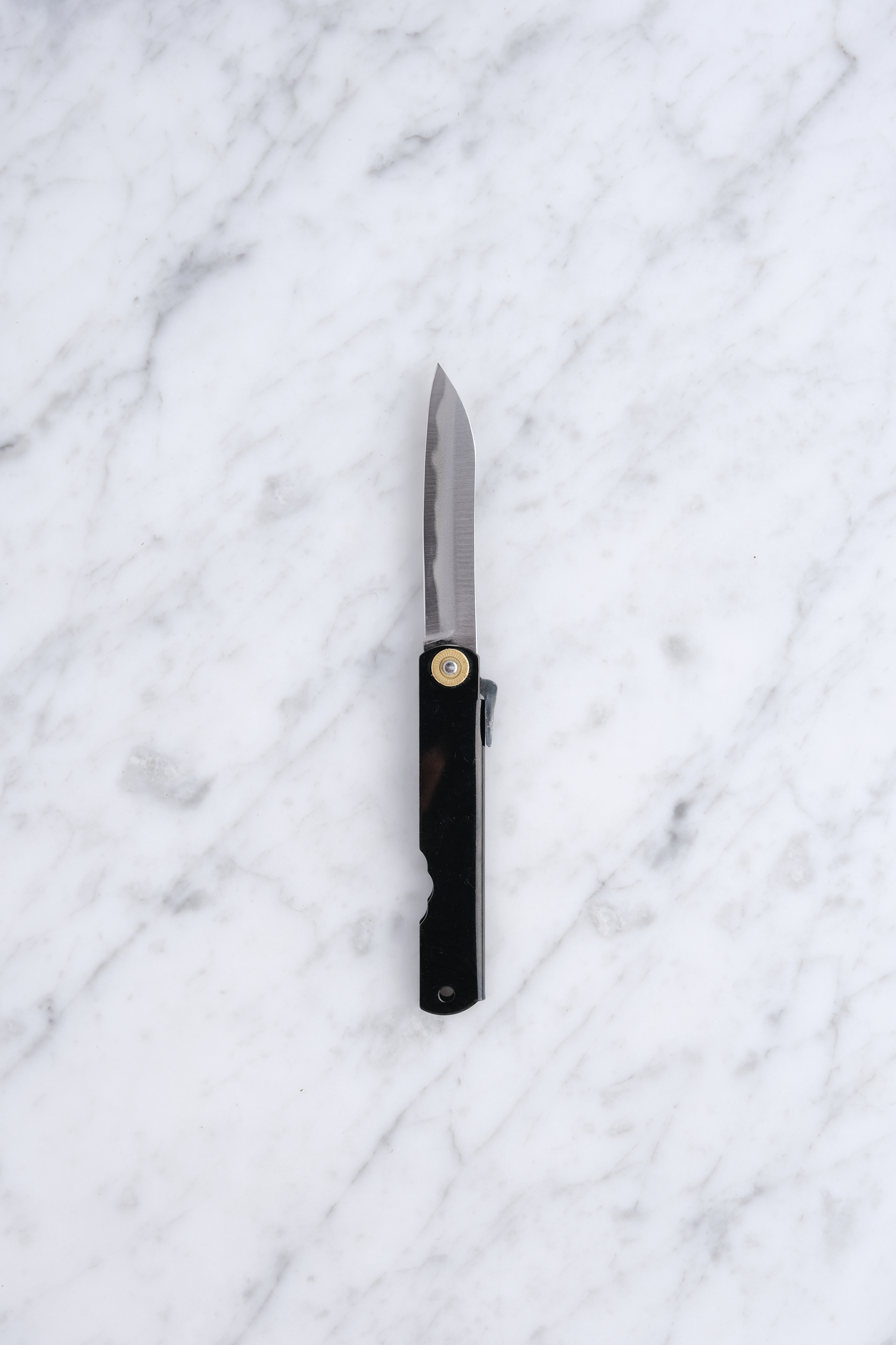 Higonokami Bambusblatt 90mm. 3 Lagen Weißstahl - Schwarz