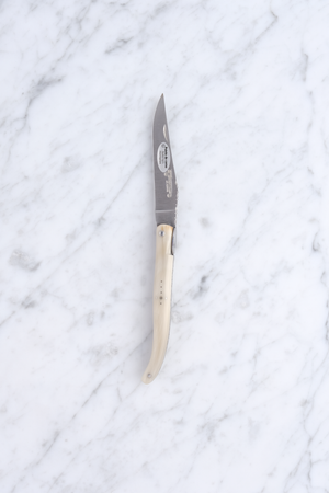 Laguiole Klappmesser 12 cm – Stahl vom Eiffelturm / Weißes Büffelhorn