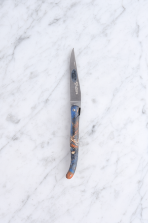 Laguiole Klappmesser 12cm - Blau stabilisierte Pappelmaser (Erdthema)