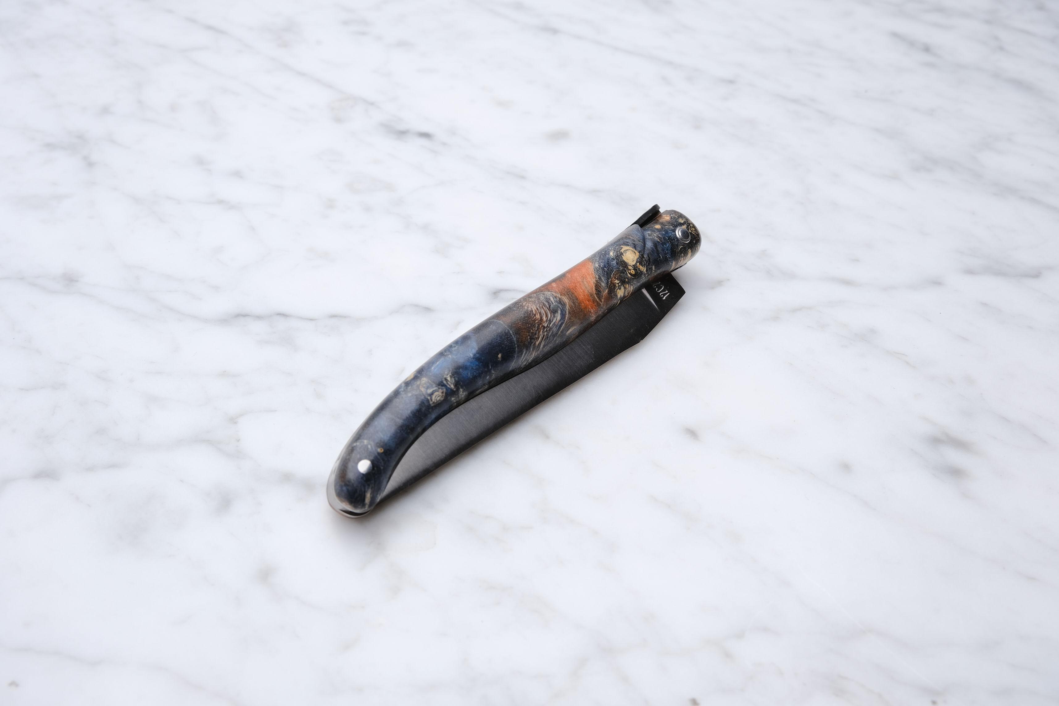Laguiole Folding Knife 12cm - Blue Stabilized Poplar Burl (Earth Theme)