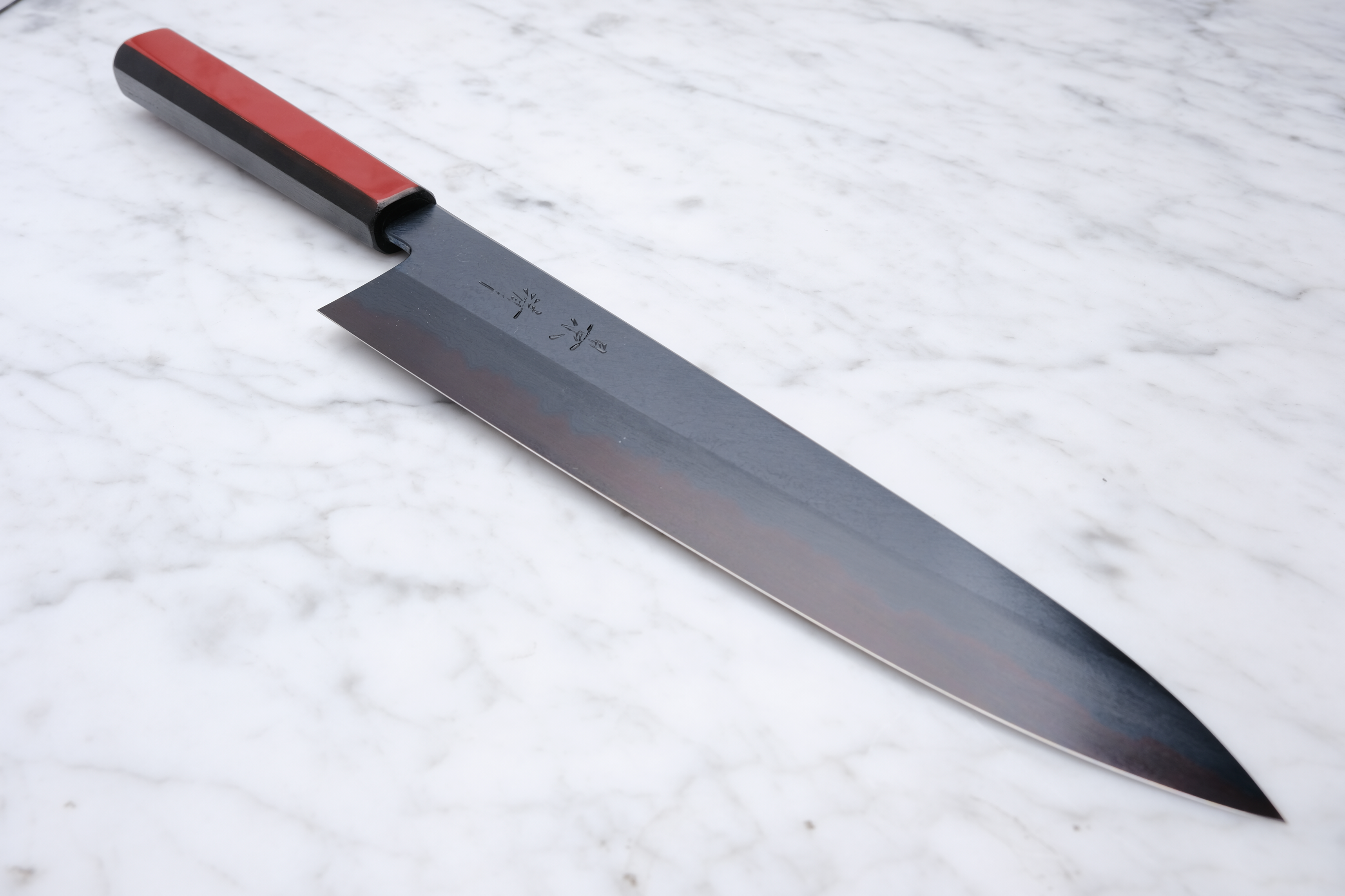 Kagekiyo - Blue #1 Black Damascus 240mm Gyuto - Akaro Handle