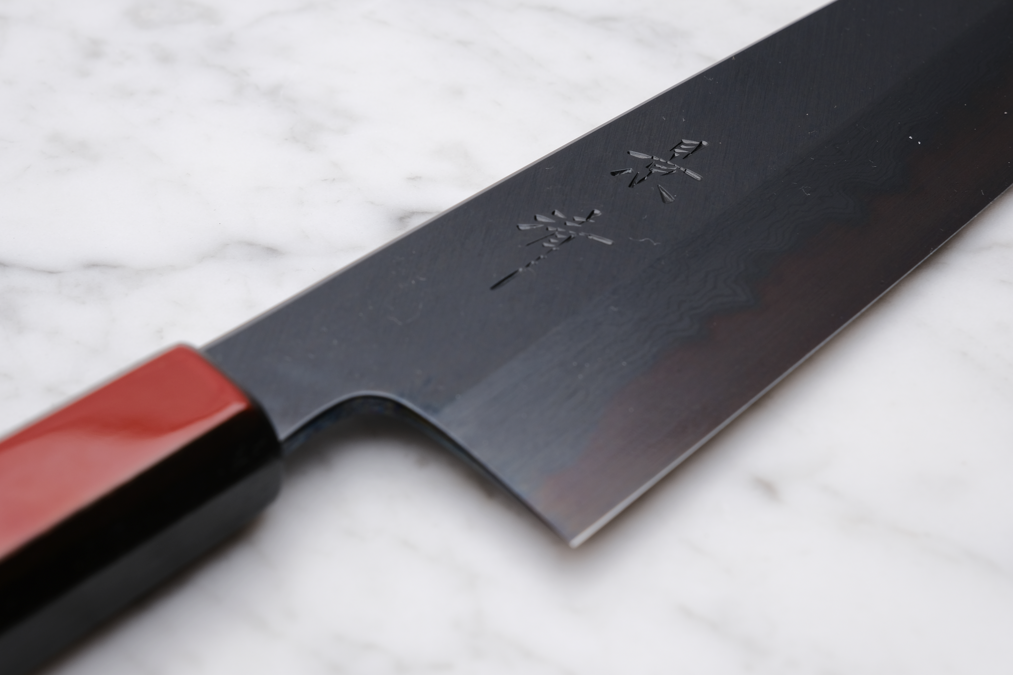 Kagekiyo - Blue #1 Black Damascus 240mm Gyuto - Akaro Handle