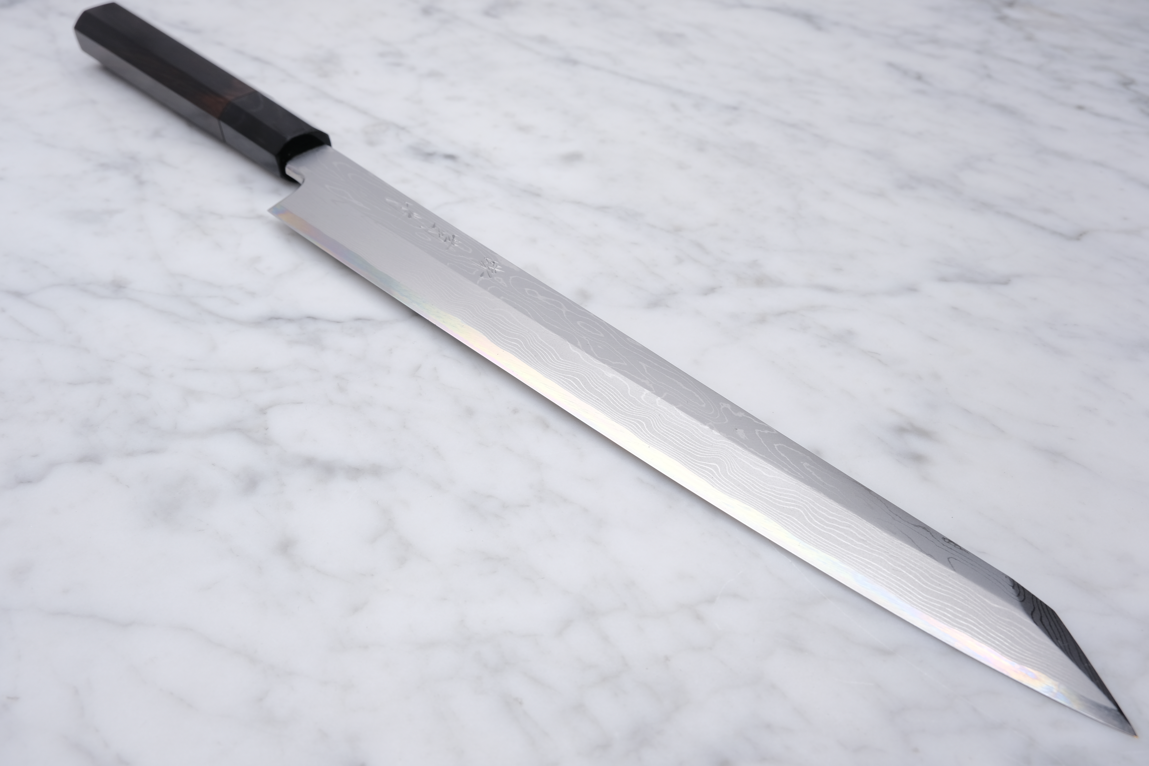Sakai Kikumori Damascus White #1 Ebony - 270 mm Kiritsuke Yanagiba