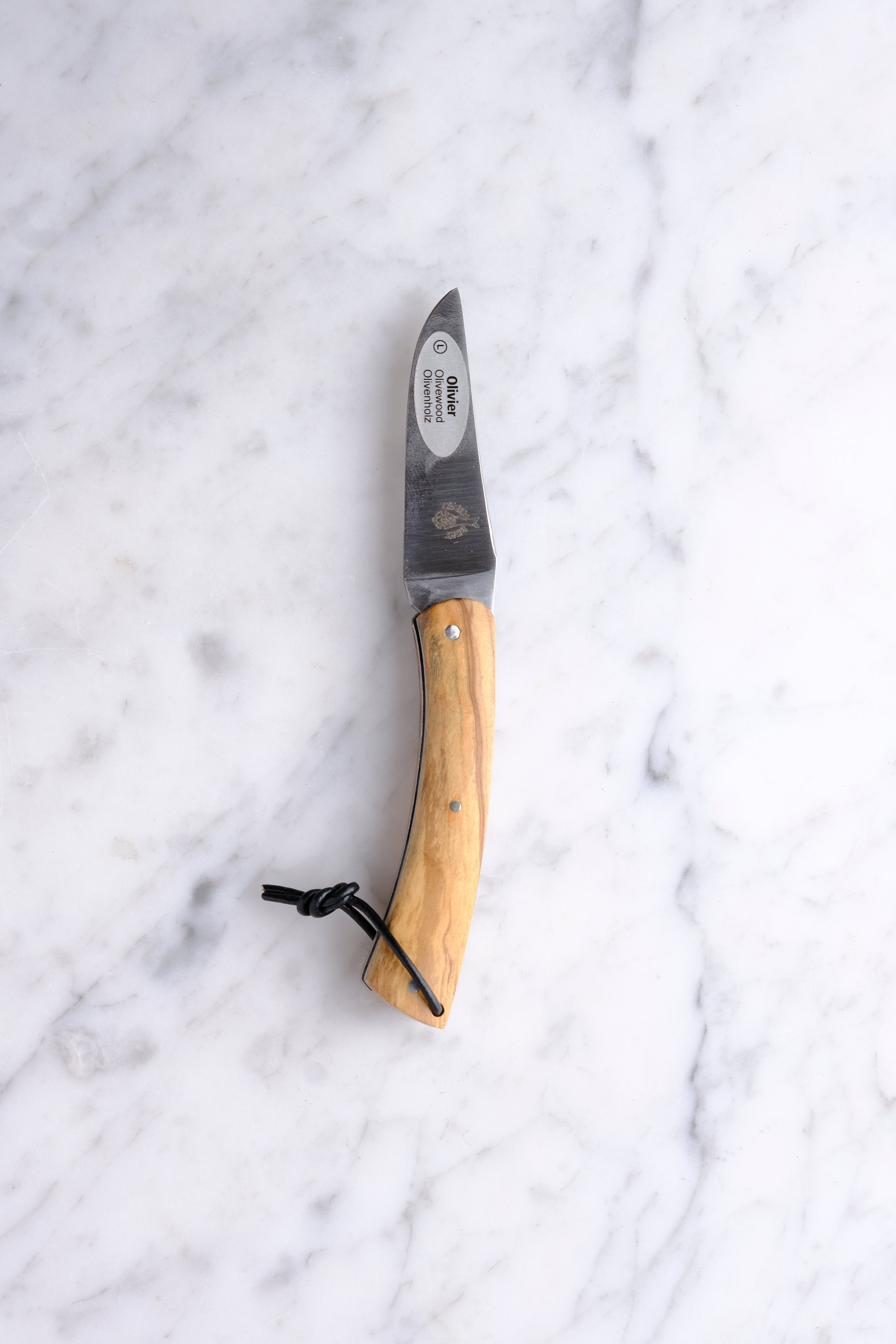Camambert Foldekniv 8cm børstet m. snor - Oliven