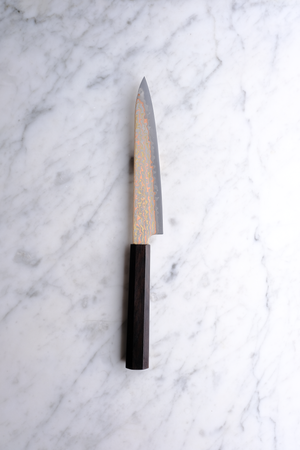 Hatsukokoro Hinotori V-Toku 2 Rainbow Damascus Ebony - 150 mm Petty